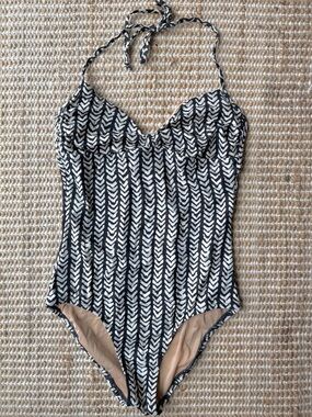 J. Crew Navy and White Chevron-Patterned One-Piece Swimsuit